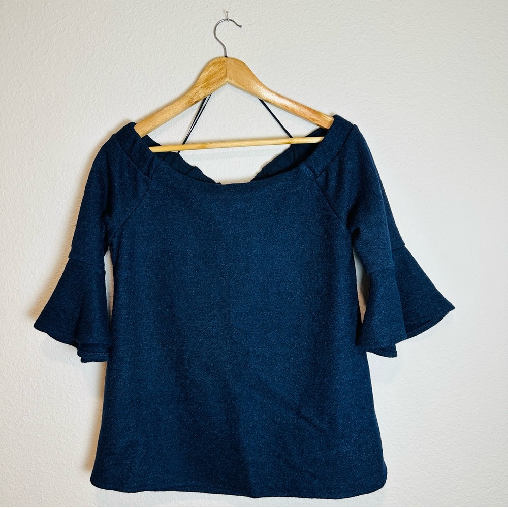 Banana Republic Women’s Off The Shoulder Top Bell Sleeves Navy Blue Size Medium - Picture 2 of 7